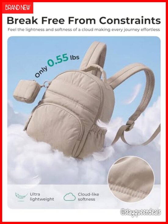 2-in-1 Quilted Mini Backpack with Detachable Pouch, Lightweight Water-Resistant main image 5